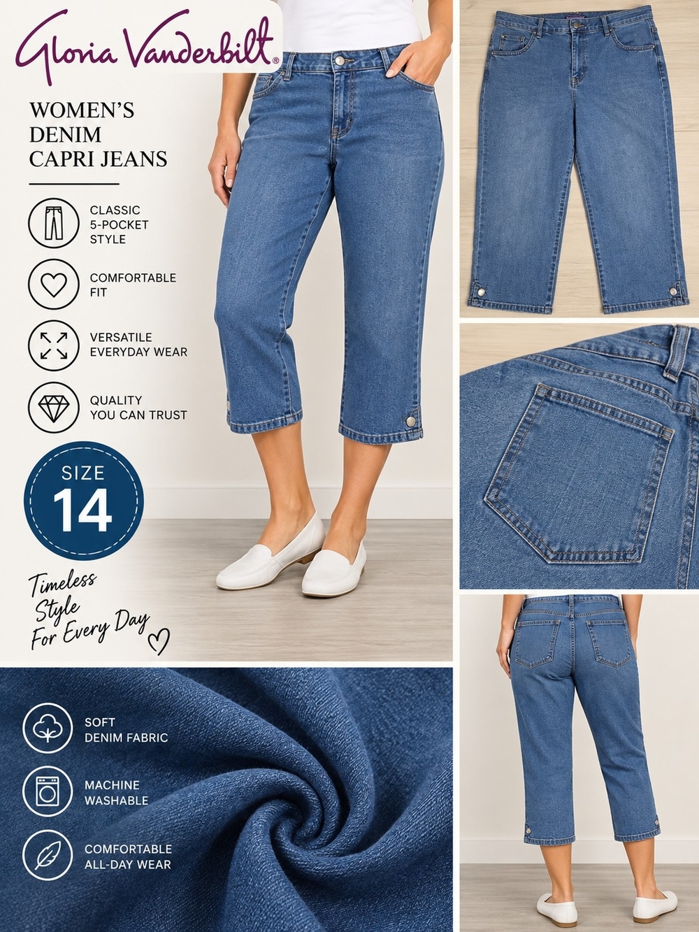 Gloria Vanderbilt Women's Size 14 denim capri jeans #33